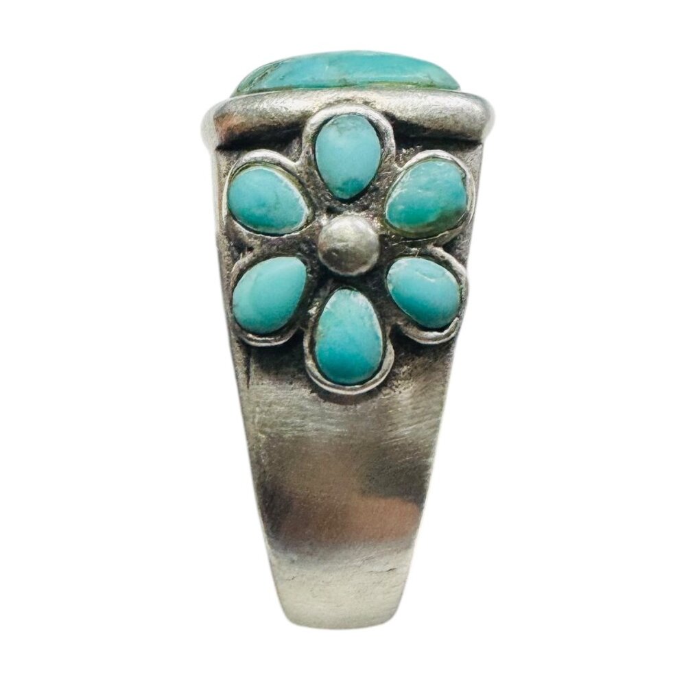 Barse Vintage 925 Sterling Silver Turquoise Ring Size 8 With Floral Side Detail - Picture 10 of 11